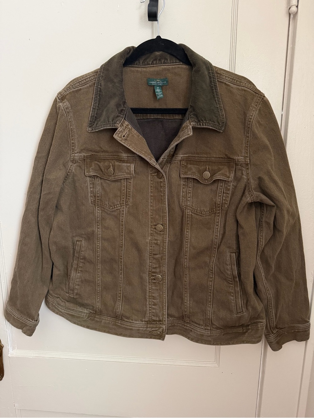 Ralph Lauren Olive Brown Corduroy-Trim Jean Jacket